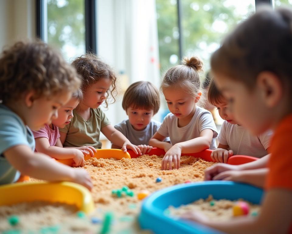 बच्चे विभिन्न सेंसरी प्ले गतिविधियों में व्यस्त